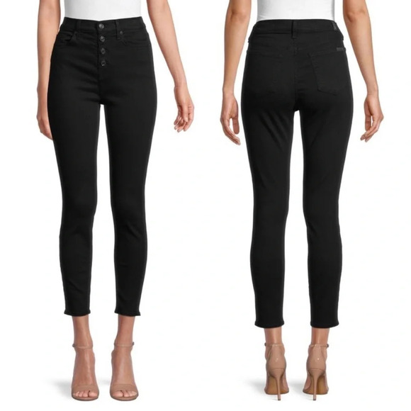 New 7 For All Mankind High-Waisted Ankle Skinny Pants Black Velvet NWT Women 24 - Picture 1 of 13